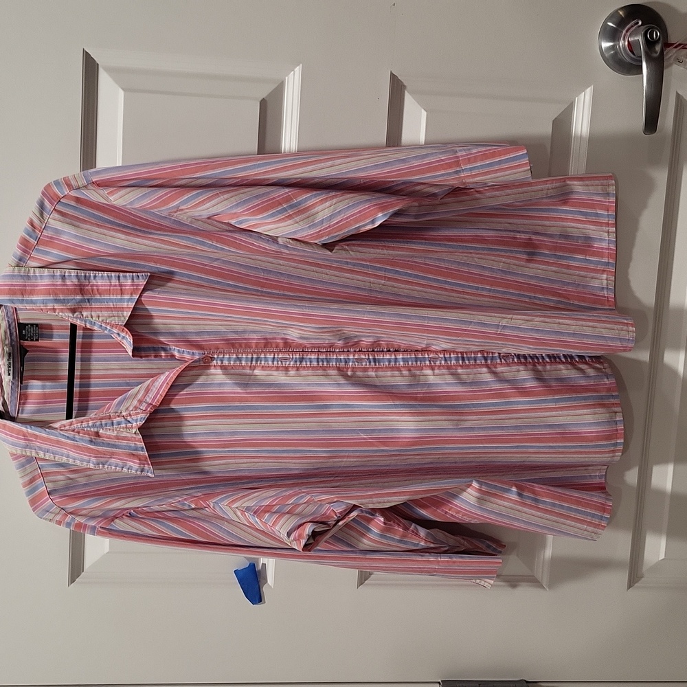 ALC WOMAN WRINKLE FREE SHADES OF PINK & BLUE PIN STRIPE BUTTON UP SIZE 3X